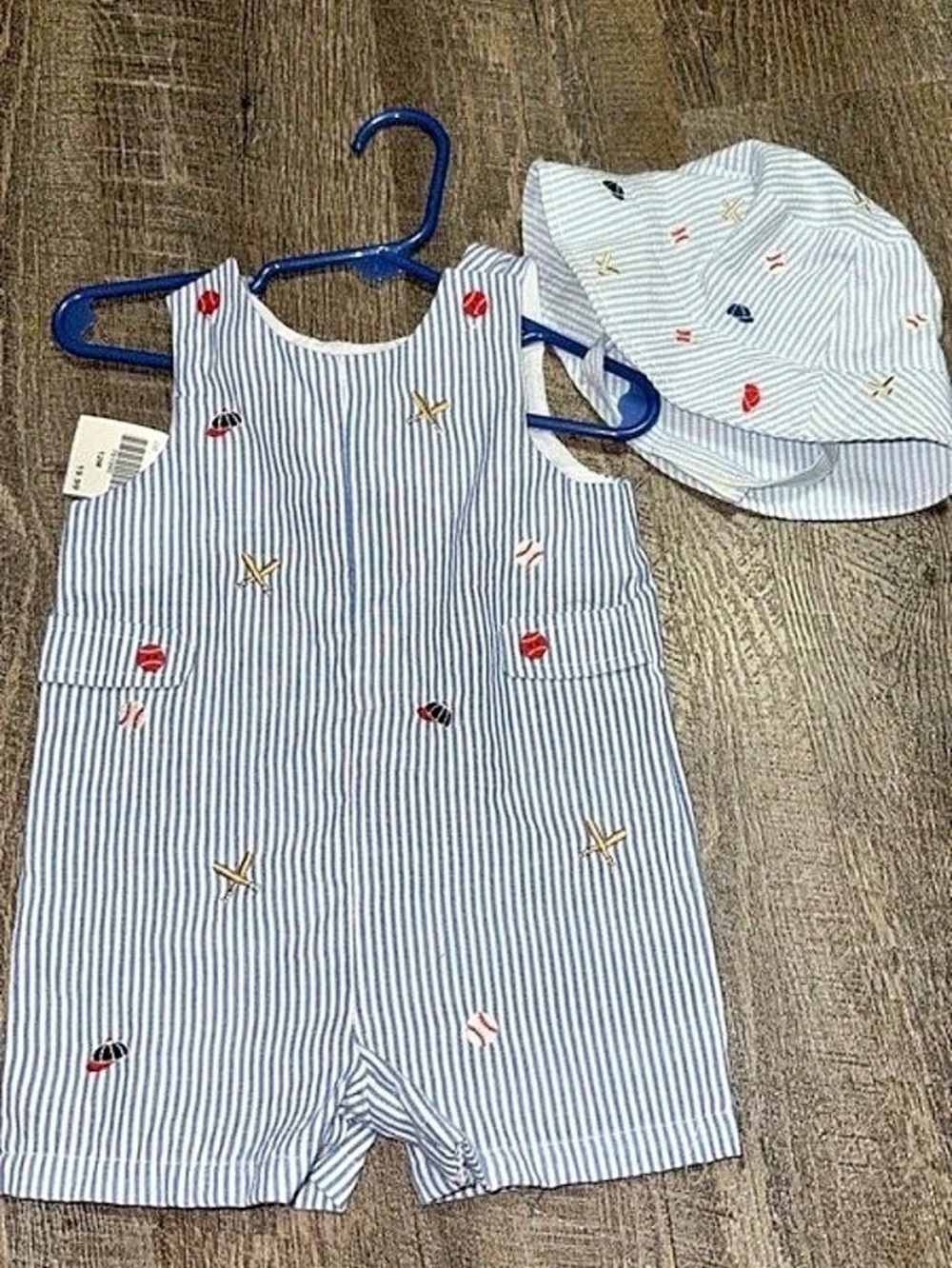 Kids Striped Romper Set in Blue & White